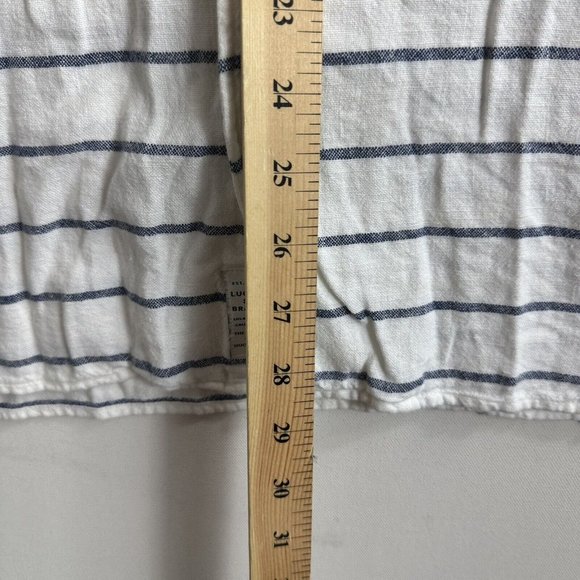 Lucky Brand Camp Shirt Men Large Blue Striped Linen Blend Short Sleeve Button Up - Picture 7 of 9